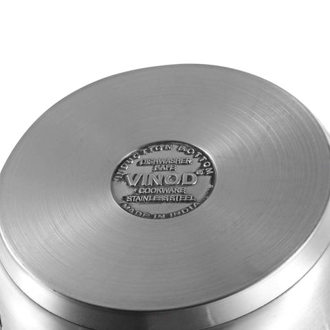 Vinod Two Tone Stainless Steel Saucepot with Glass Lid 8.7 Litre, 28cm (6.2mm Thick Base) | Triply Saucepot, Sturdy Riveted Handle | 2 Year Warranty | Induction Bottom - Silver