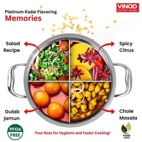 Vinod Platinum Triply Stainless Steel Extra Deep Kadai with Lid - 22 cm | Even Heating, Less Oil Healthy Cooking, Heavy Bottom Induction Cookware Kadhai for Cooking & Frying