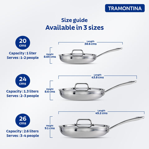 TRAMONTINA Fusao Healthy Triply Ceramic 20Cm Frypan Ex+ with Ss 304 Lid | Non Toxic (PFAS/PTFE/PFOA Free) Omlete Pan | Saute | Induction Friendly | Stay Cool Handle I 10 Year Warranty