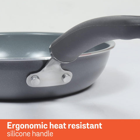 Meyer Anzen Healthy Ceramic Coated Aluminium Frypan | Frying pan Induction Base | Ceramic Pan | Omlette Pan | Ceramic Coated Frying Pan | Ceramic Fry Pan for Cooking, 24cm/2.1L, Grey