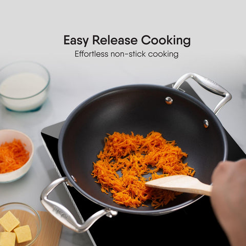 Stahl Artisan Schild | 24 cm Kadhai Triply Stainless Steel + PEEK-Reinforced Non-Stick Kadhai | Induction & Gas Compatible | with Glass Lid | 5-Year Warranty