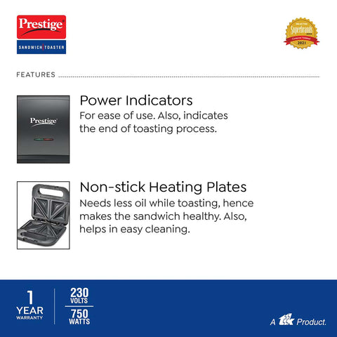 Prestige PSDP 02 750 W Sandwich Toaster With Fixed & Deep Sandwich Plates(Black, Non-stick coated)