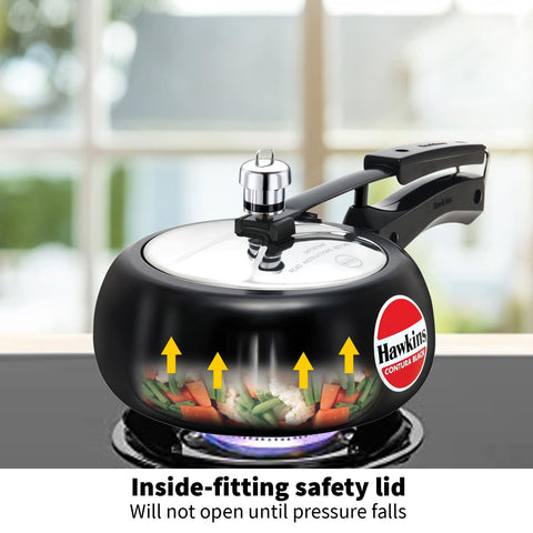 Hawkins 2 Litre Contura Black Pressure Cooker, Hard Anodised Inner Lid Cooker, Handi Cooker, Black (CB20)