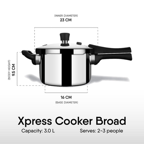 Stahl Xpress Cooker Triply Pressure Cooker Broad 3 L, Induction Cooker, Outer Lid Pressure Cooker, 5 Years Warranty