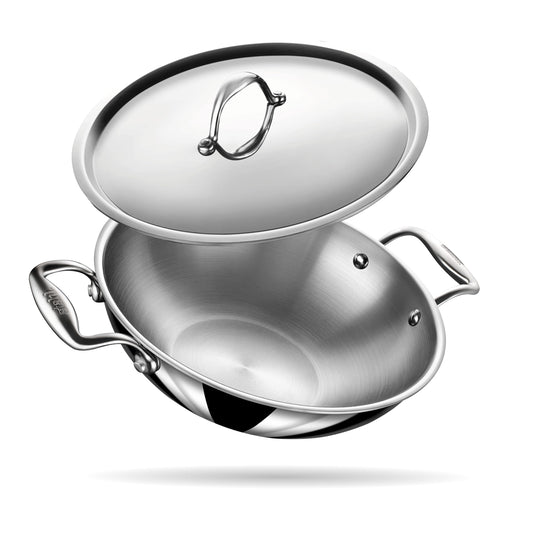 Stahl Artisan Triply Stainless Steel Kadhai with Lid,Kadai for Cooking, Stainless Steel Cookware Triply Kadai, Induction & Gas Stove Compatible, 2.4 L, 24 cm