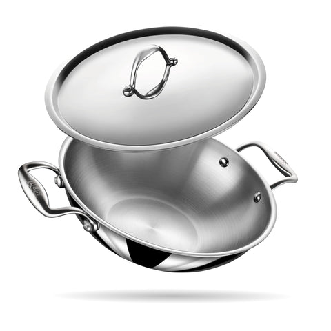 Stahl Artisan Triply 0.8 L, 16 cm Stainless Steel Kadhai with Lid,Kadai for Cooking, Stainless Steel Cookware Triply Kadai, Induction & Gas Stove Compatible