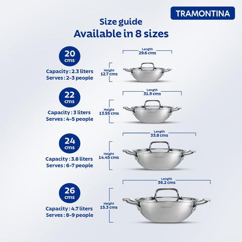 Tramontina FUSAO EX+ 26cm/4.7L Ceramic Coated Triply Stainless Steel Deep Kadai with Lid | Kadhai for Curry, Deep-Fry, Stir-Fry | Gas/Induction Compatible Cookware | NSF Certified | 10 Yr Warranty*