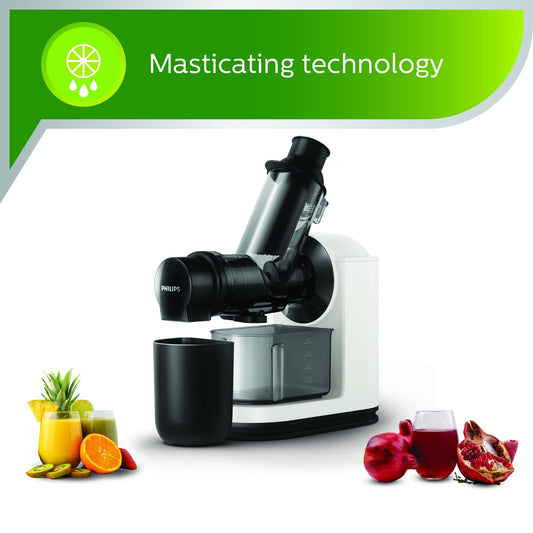 Philips Viva Collection Masticating Juicer Hr1887/81 XL Tube, 70 Mm Quick Clean, White, White/Black
