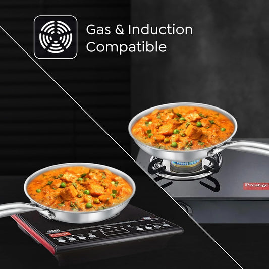 Prestige 24cm/1.7L Tri-Ply Stainless Steel Splendid Fry Pan| Gas and Induction Compatible |Even Heat Distribution| Thick Gauge Tri-Ply Body| 15 Year Warranty