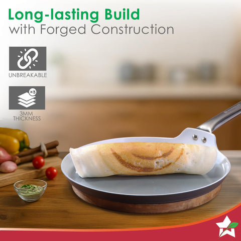 Wonderchef Eco-Glide Dosa Tawa | Chemical-Free Ceramic Coating | 28cm | Healthy, Low Oil Meals | Scratch-Resistant | Stainless-Steel Handle | Gas & Induction Compatible | Grey | Easy to Clean