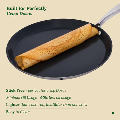 Zira Triply Ceramic Dosa Tawa 28cm | 100% Chemical Free Ceramic Surface, Premium Triply Base | Smooth Stick-Free Surface | Minimal Oil Usage | Fast Even Heating | Induction Use | ISI | 5 Year Warranty