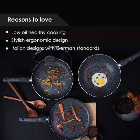 Wonderchef Granite 4-Piece Nonstick Cookware Set | Induction-Friendly