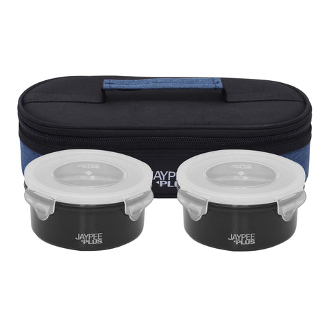 Jaypee Plus Stainless Steel Inner Micropac 2 Container Lunch Box | Leak Proof | Microwave Safe | Insulated Lunch Box | Air Tight | Insulated Tiffin Box for Office | 400 Ml Black