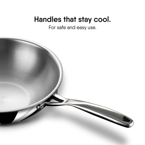 Stahl Artisan Triply Stainless Steel Wok with Lid, 3.3 L, 26 cm, Deep Frypan Induction Base, Stir Fry Wok, Induction & Gas Stove Compatible
