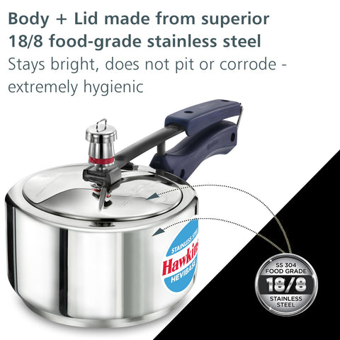 Hawkins 2 Litre Stainless Steel Hevibase Pressure Cooker, Impact Bonded Base, Inner Lid Cooker, Silver (HSI20)