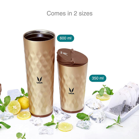 Vaya Drynk Stainless Water Bottle For Office,600Ml Vacuum Insulated Flask Sipper Water Bottle With Magnetic Latch Lid,Hot & Cold Thermos Flask For Adults,Leakproof Travel Bottle,Gold - Stainless Steel