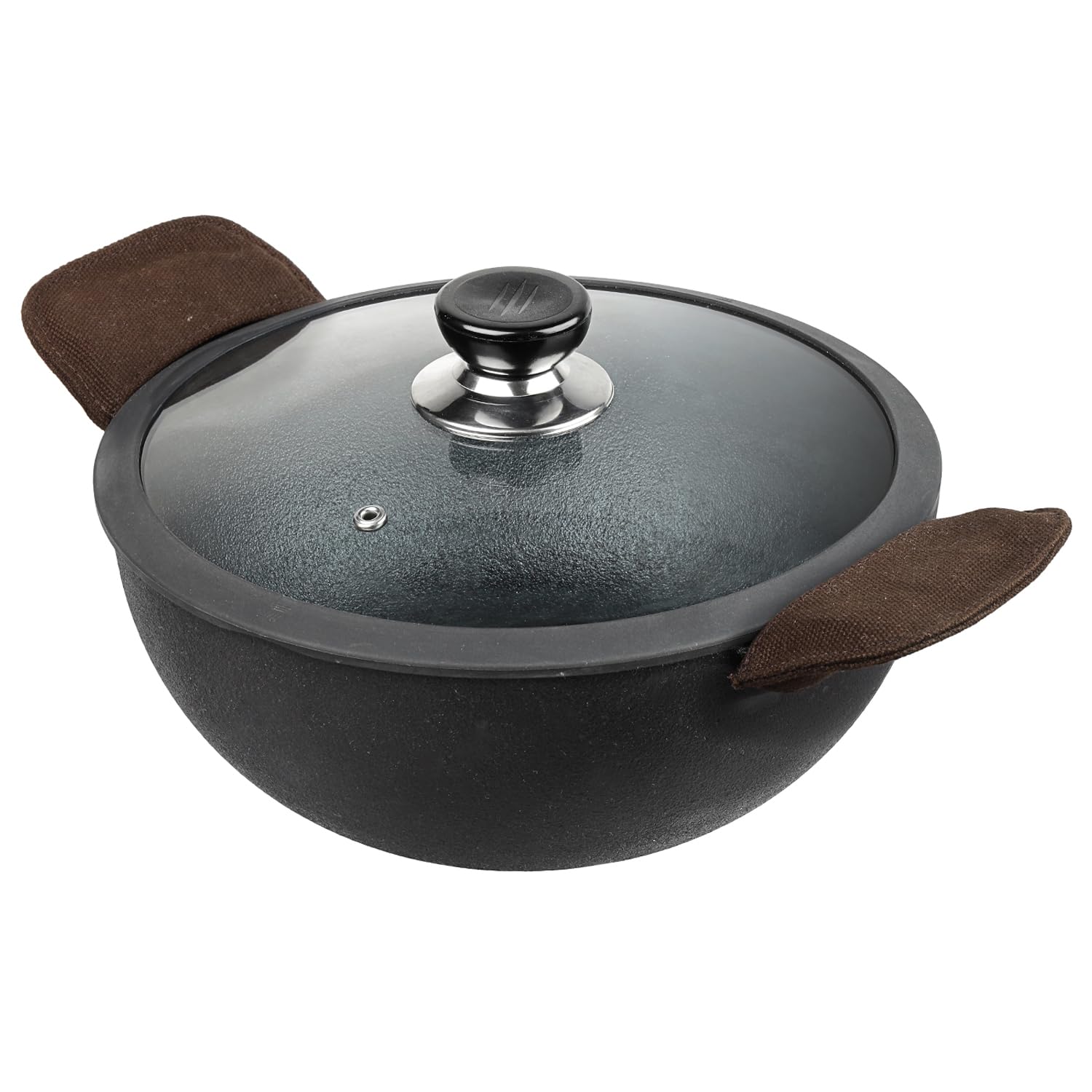 Vinod Legacy 22cm Pre-Seasoned Cast Iron Kadai with Glass Lid