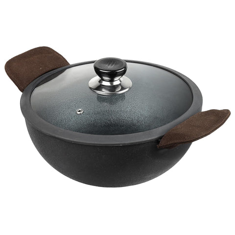 Vinod Legacy 22cm Pre-Seasoned Cast Iron Kadai with Glass Lid