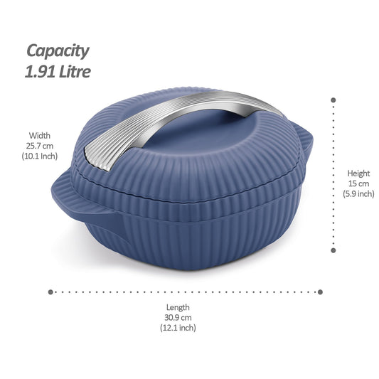 MILTON Oyster 2000 PU Insulated Casserole, 1910 ml, Royal Blue, BPA Free, Food Grade, Hot and Cold, Easy to Carry, Easy to Store, Chapati, Roti, Curd Maker