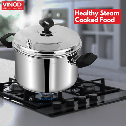Vinod Classic Stainless Steel Idli Pot - 4 Deep Plates | Soft & Plump Fluffy Idly Maker Cooker | Even Heating SAS Bottom Steamer | Heat-Resistant Handles | Induction & Gas Compatible