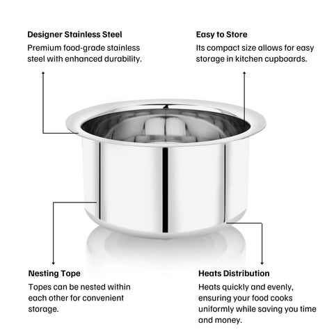 Vinod Stainless Steel Round Bottom Cooking Tope | Food-Grade Stainless Steel
