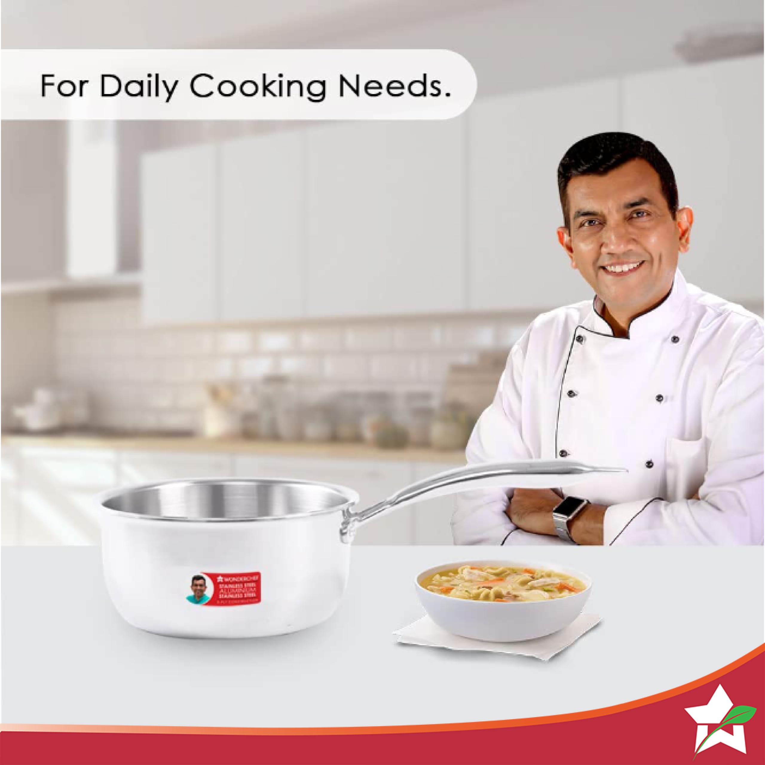 Wonderchef Nigella 18 cm Tri-ply Stainless Steel Saucepan – 2.2 L