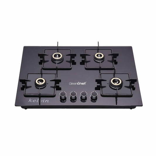 Greenchef Kelvin HOB Auto Ignition Glass top Gas Stove (4 Burner), Black