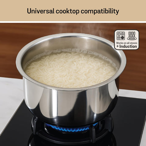 Meyer Triply Stainless Steel Tope with SS 304 Lid | Healthy, Non Toxic | Extended Grip | Bhagona | Tapeli | Patila | for Boiling Milk/Water | 22 CM/3.9 litres Capacity | 10 Year Warranty | Silver