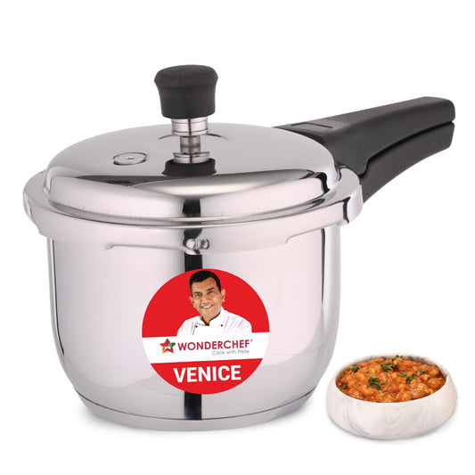 Wonderchef Venice Stainless-steel Pressure Cooker| 3L|Outer Lid|Triply Bottom |Safe Cooking |Compatible with Gas Stove, Induction, Ceramic, and Electric Stoves | ISI Certified |5-Year Warranty, Silver