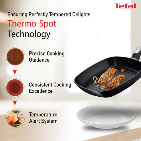 Tefal Cook & Savour Non-Stick Grill Pan/Thermo-Spot Technology/Titanium Non-Stick Coating/26 cm x 26cm / Superior Induction Base/Suitable for All Hob Types/Black / 2 Years of Warranty