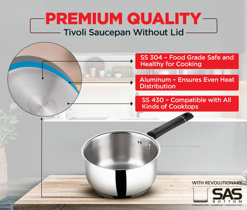 Vinod Tivoli Steel Saucepan - Sandwich Bottom, Induction Ready