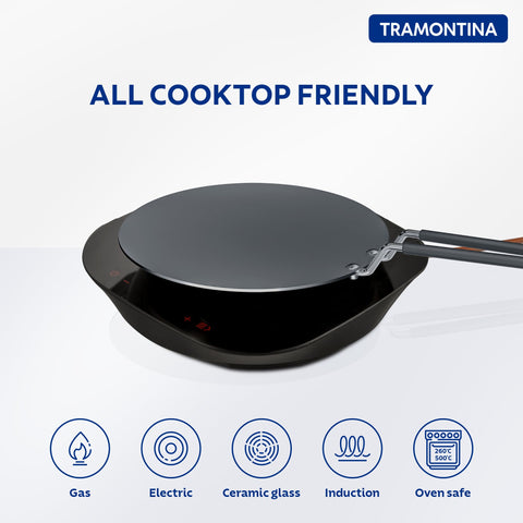 TRAMONTINA FUSAO EX+ 26cm Triply Stainless Steel Ceramic Coated Concave Tawa | Roti Tawa | Tawa for Chapati, Phulka, Paratha | Gas/Induction Compatible Cookware | Stay Cool Handle | 10 Year Warranty*