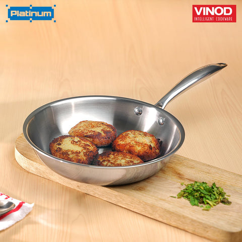 Vinod Platinum Triply Stainless Steel Frying Pan - 16 cm | Heavy-Bottom Frypan for Healthy, Low-Oil Cooking | Induction and Gas Compatible | Scratch Resistant