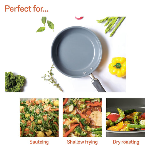 Meyer Anzen Healthy Ceramic Coated Aluminium Frypan | Frying pan Induction Base | Ceramic Pan | Omlette Pan | Ceramic Coated Frying Pan | Ceramic Fry Pan for Cooking, 24cm/2.1L, Grey