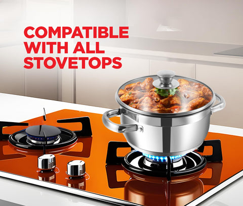 Vinod Two Tone Stainless Steel Sauce Pot/Saucepan with Glass Lid | Steam Vent, Sturdy Handle | 2 Year Warranty | Induction Bottom