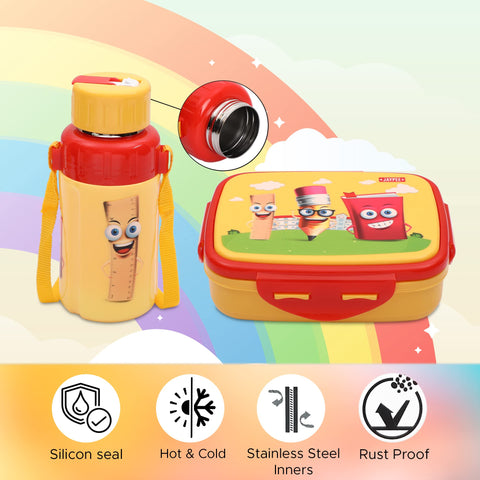 JAYPEE SteelOn Insulated Combo of Lunch Box & 500 ml Water Bottle with 1 Spoon, Red, Suitable for School Kids & Gifting Purposes