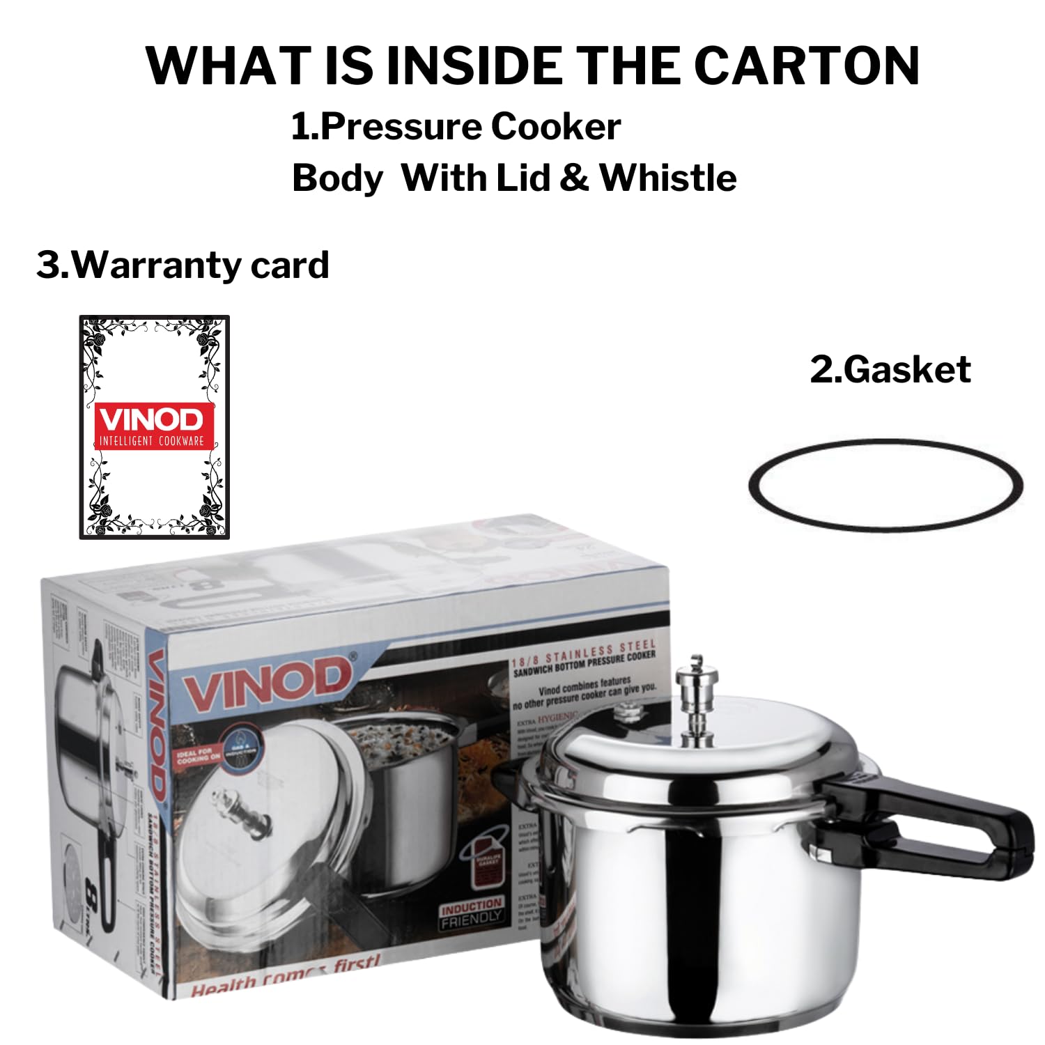 Vinod 8L Stainless Steel Cooker | Sandwich Bottom, Induction