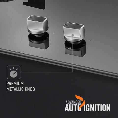 Prestige Efficia Convertible 2 Burner Glasstop Hob|One-Touch Advance Auto-Ignition|Cast-Iron Pan Support|Toughened Glass|SABAF Burners|Ultra-Slim Body|5 Years Warranty on Glass|Black