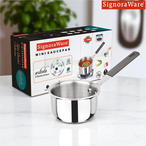 SignoraWare Artista Tri-Ply Stainless Steel Mini Saucepan 10cm | Microwave Safe | Save Energy & Time | Easy to Clean | Heating Milk & Coffee | Ideal for Small batch of Pasta, Noodles & Oats (500ml)