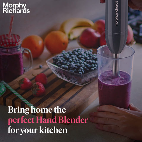 Morphy Richards Pronto Plus Hand Blender 300W |DC Motor | Silent Operation|Detachable SS Shaft | 700ml Chopper Bowl | Multipurpose Blending, Easy Grip |Ergonomic Design | 2-Yr Warranty【Grey】