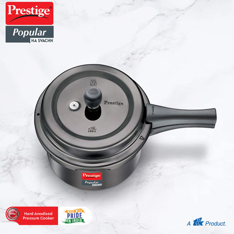 Prestige Popular Svachh Hard Anodised Outer Lid Pressure Cooker (5.0 L, Black, Deep Lid-Controls Spillage), 5 Liter