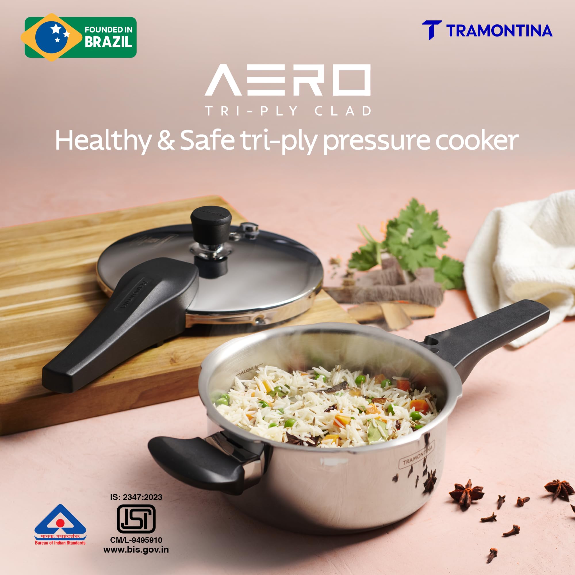 Tramontina Aero Arc 3.5L Tri-Ply Stainless Steel Pressure Pan