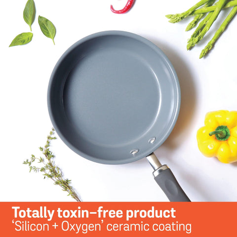 Meyer Anzen Healthy Ceramic Coated Aluminium Frypan | Frying pan Induction Base | Ceramic Pan | Omlette Pan | Ceramic Coated Frying Pan | Ceramic Fry Pan for Cooking, 24cm/2.1L, Grey
