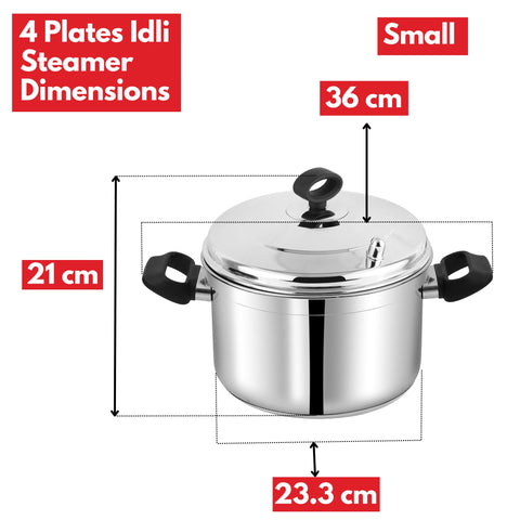 Vinod Classic 304 Stainless Steel Idli Pot - 4 Deep Plates (16 Idlis) | Soft & Plump Fluffy Idly Maker Cooker | Even Heating SAS Bottom Steamer | Heat-Resistant Handles | Induction & Gas Compatible