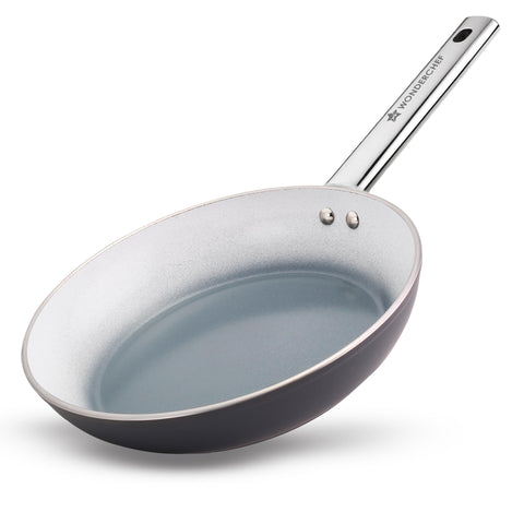 Wonderchef Eco-Glide Fry Pan | | Chemical-Free Ceramic Coating | 20cm, 1.2L | Healthy, Low Oil Meals | Scratch-Resistant | Stainless-Steel Handle | Gas & Induction Compatible | Grey | Easy to Clean