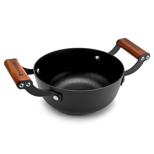 Wonderchef Ferro Light-weight Cast-iron Deep Kadhai, 20cm, 40% Lighter, Pre-seasoned with 100% Vegetable Oil, Non-toxic, Chemical-free, Induction-friendly, Long Cool-touch Wood Handles, 10-Yr Warranty