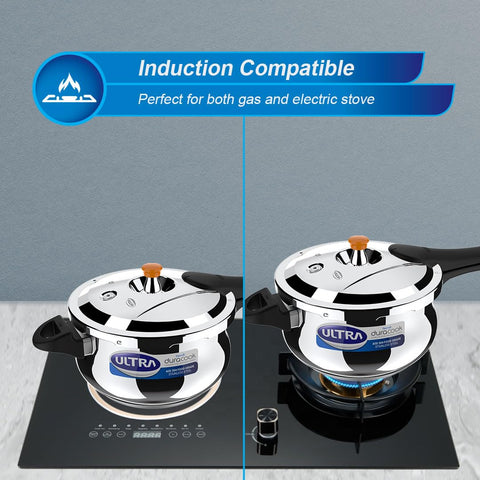 Ultra Duracook Handi Pressure Cooker 6.5 Litre | AISI 304 Food Grade Stainless Steel Cooker | 10 Years Warranty | Injection Moulded Handles | Induction Compatible | Keeps Food Warm for up to 2 Hours