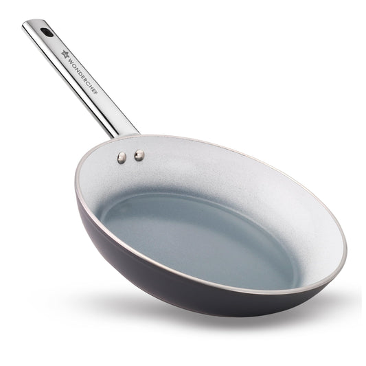 Wonderchef Eco-Glide Fry Pan | | Chemical-Free Ceramic Coating | 24cm, 1.8L | Healthy, Low Oil Meals | Scratch-Resistant | Stainless-Steel Handle | Gas & Induction Compatible | Grey | Easy to Clean
