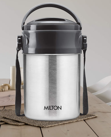 MILTON Steel On 5 Tier Insulated Stainless Steel Tiffin 5 Stackable Compartment Lunch Box 360ml Each with Handle, Silver