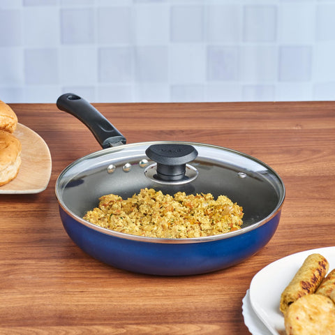 Vinod Zest Aluminium Non Stick Deep Frypan with Lid - 5.5 litre, 32cm | Skillet Pan for Frying | 3mm Thick | 3 Layer Coating | Scratch Proof | 1 Year Warranty - Gas Base